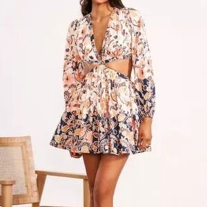 Chelsea & Violet Size 10 Balloon Sleeve Floral V-Neck Mini Cut-Out Dress fairy